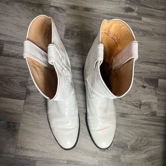 JUSTIN - WHITE LEATHER ROPPER BOOTS 7C MADE IN USA WESTERN - Picture 3 of 10